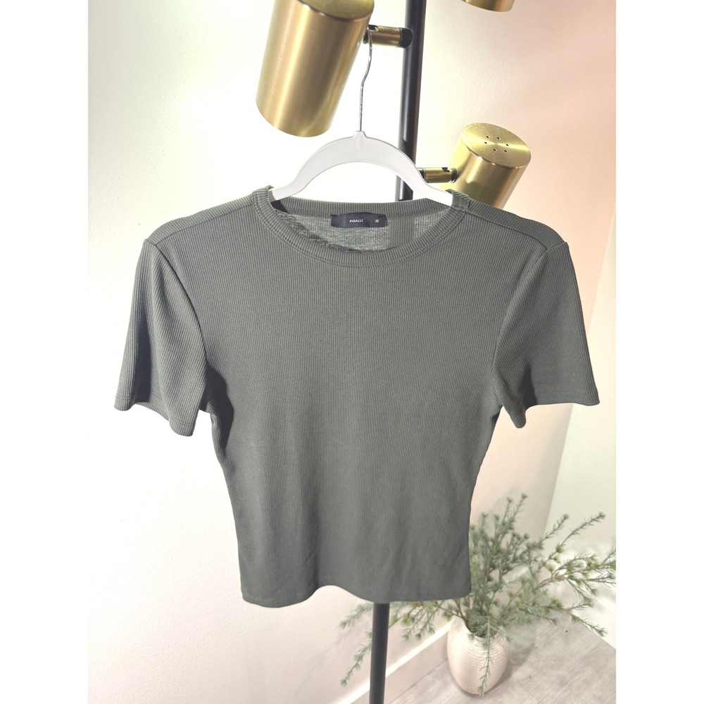 Pigalle olive designer tee paris midweight crewneck fitted baby t jeans top cute